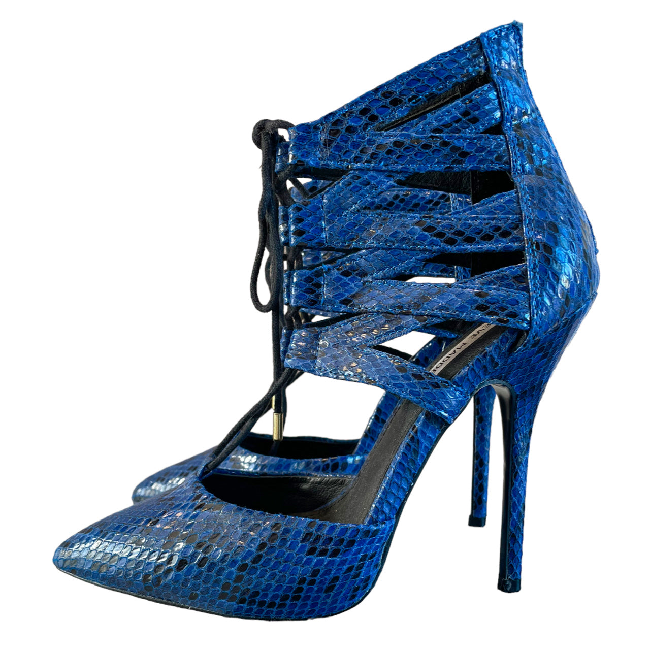 Steve Madden Spiraal Blue Faux Snakeprint Lace up Heels