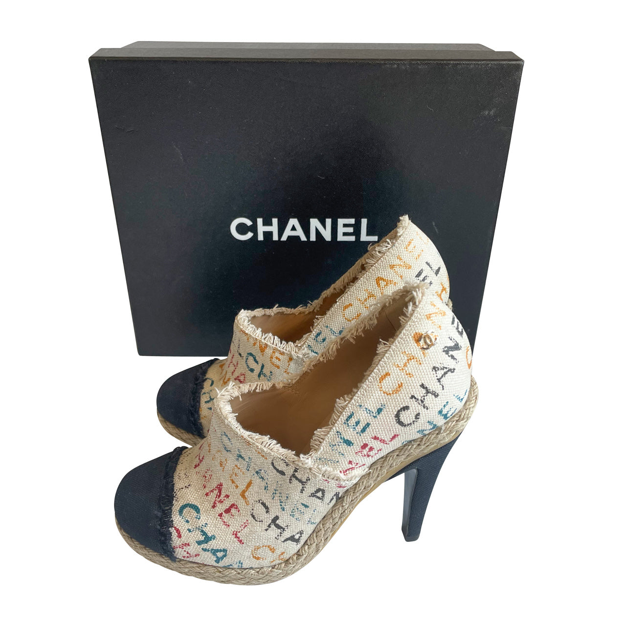 Chanel  Multicoloured Grafitti Toile Canvas Espadrille Heels