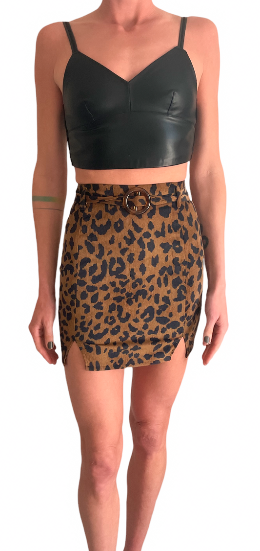 Naanaa Leopard Print Belted Mini Skirt